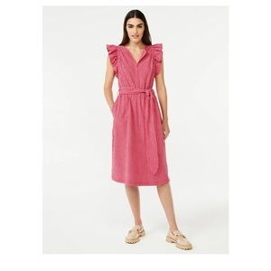 Free Assembly ruffle sleeve midi dress, red and pink XXXL
